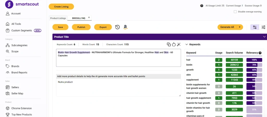 SmartScout - Creating Optimise Listings