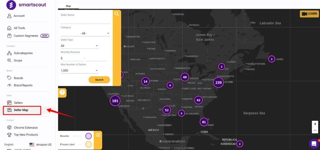 SmartScout - Map Seller and Regional Trends