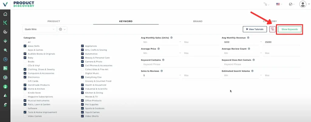 Click on show keywords in Viral launch