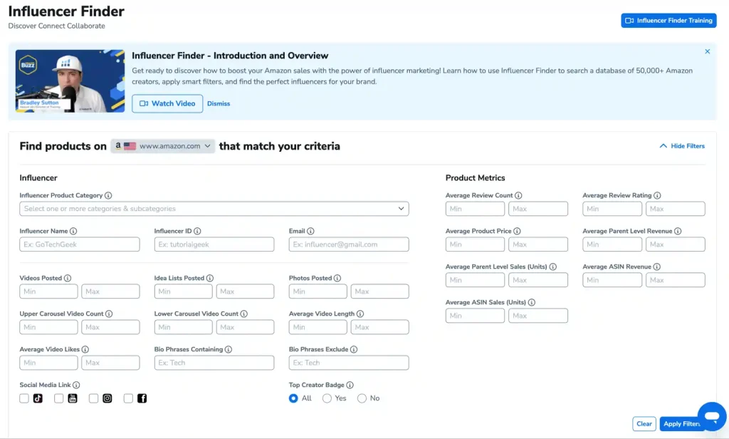 Helium 10 Influencer Finder for TikTok Creator