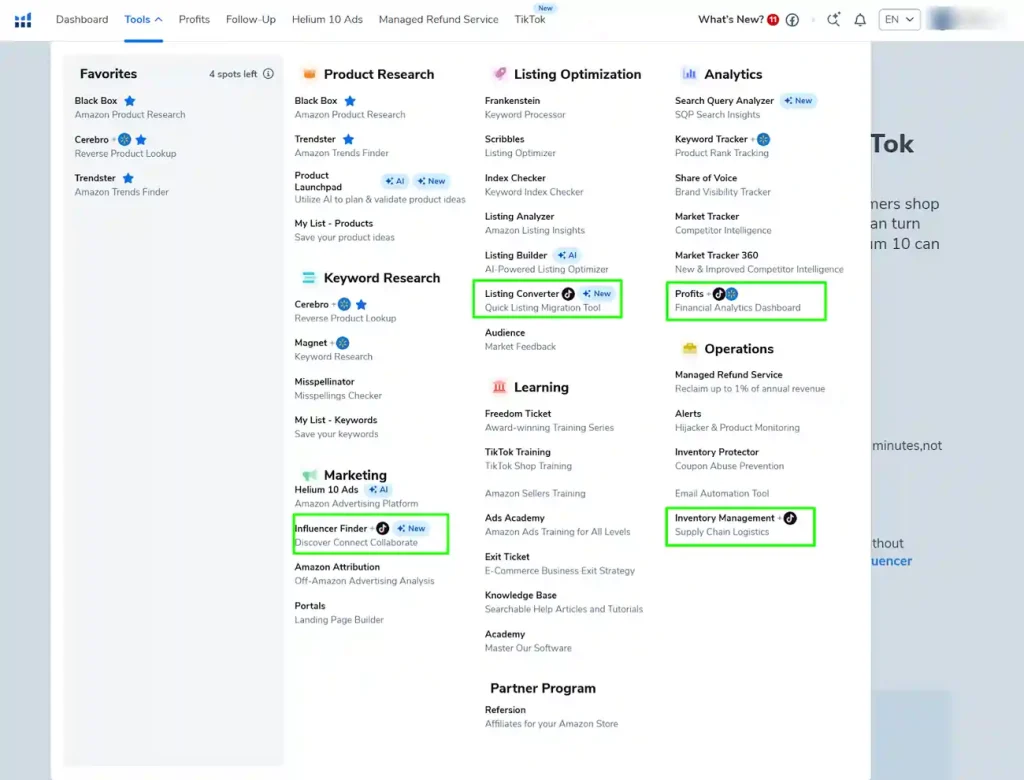 Helium 10 TikTok Tools