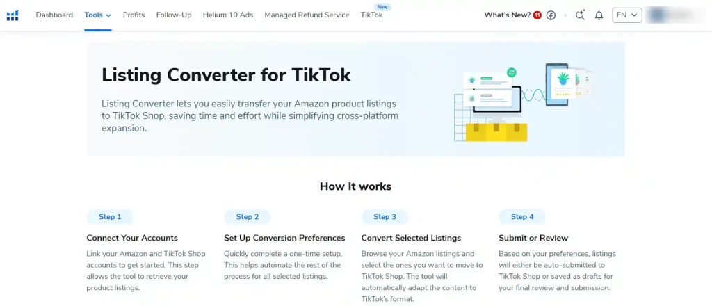 Helium 10 TikTok Tools - Amazon-to-TikTok Listing Converter