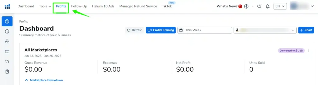 Helium 10 TikTok Tools - Profits Dashboard for TikTok