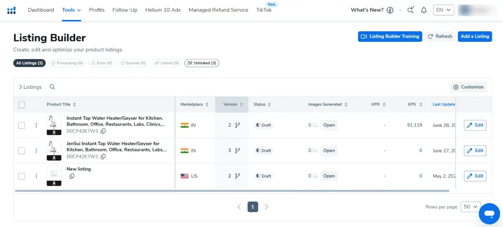 Helium 10 Listing Builder