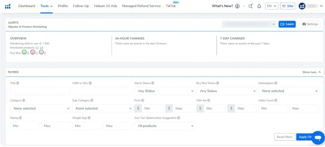 Helium 10 Alerts- Hijacker and Product Monitoring