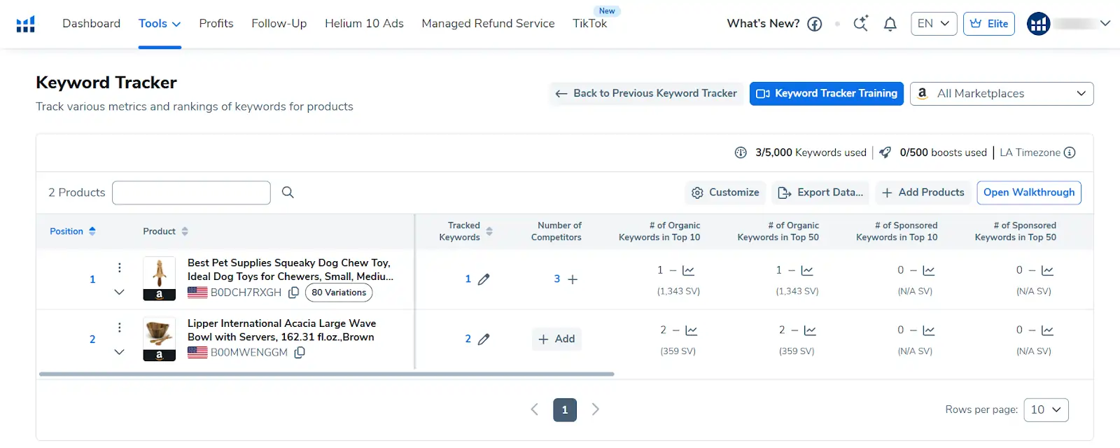 Helium 10 Keyword Tracker