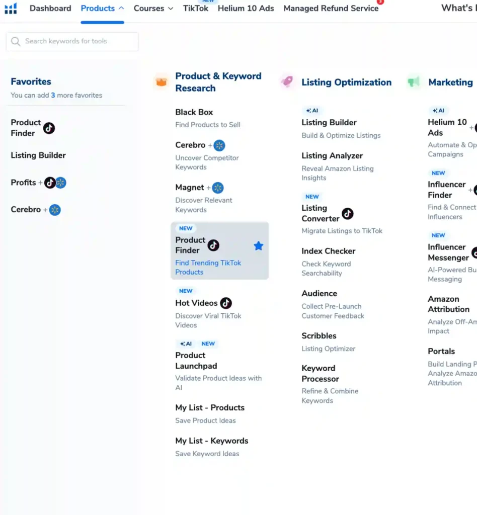 Helium 10 TikTok Products Finder
